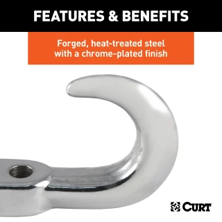 CURT front mount tow hook for 4WD, 10,000 lbs capacity, chrome finish