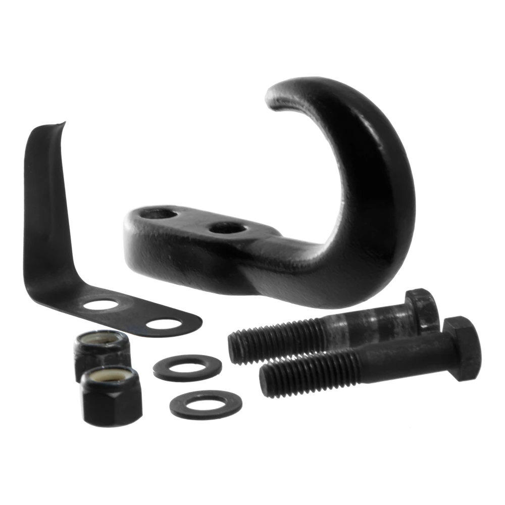 CURT front mount tow hook with black finish and 10,000 lbs capacity for pickups and SUVs