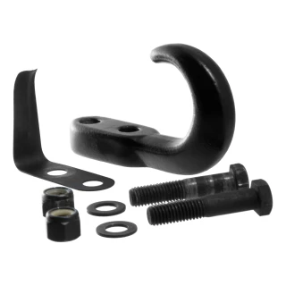 CURT front mount tow hook with black finish and 10,000 lbs capacity for pickups and SUVs