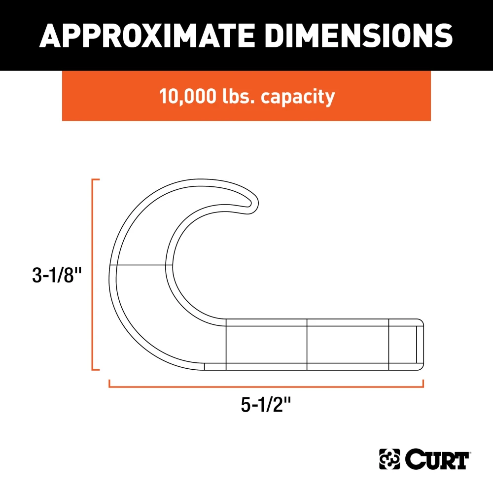 CURT front mount tow hook with black finish and 10,000 lbs capacity for pickups and SUVs