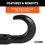 CURT front mount tow hook with black finish and 10,000 lbs capacity for pickups and SUVs
