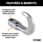 CURT chrome tow hook with 10,000 lbs capacity for 4WD vehicles