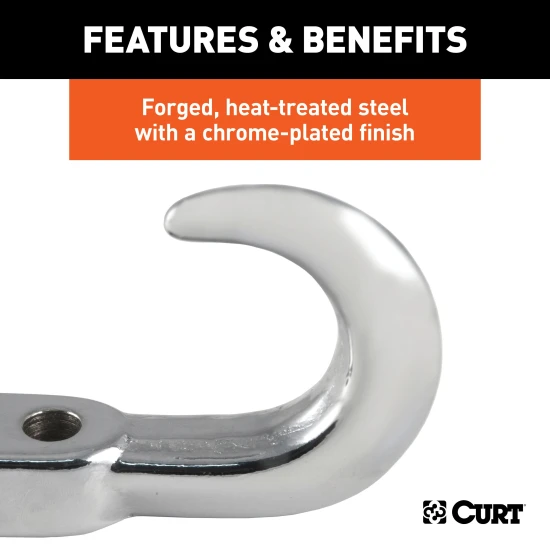 CURT chrome tow hook with 10,000 lbs capacity for 4WD vehicles