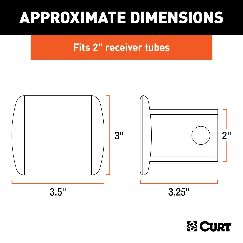 CURT 2x2 inch black steel receiver tube cover, protects trailer hitch from dirt and debris