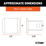 CURT 2x2 inch black steel receiver tube cover, protects trailer hitch from dirt and debris