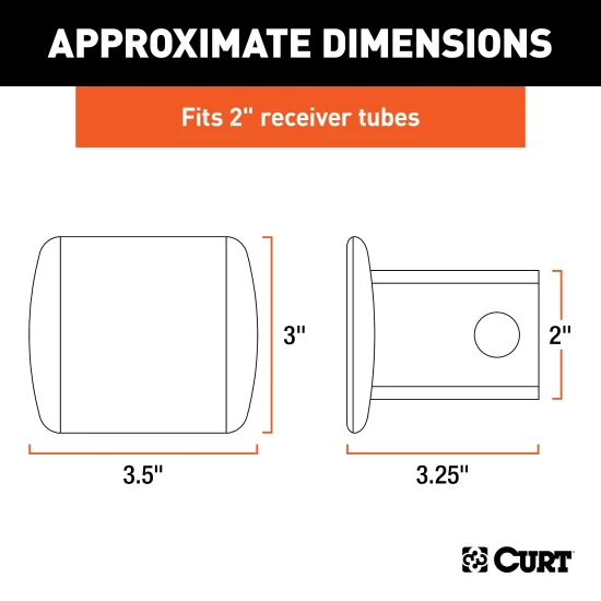 CURT 2x2 inch black steel receiver tube cover, protects trailer hitch from dirt and debris