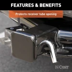 CURT 2x2 inch black steel receiver tube cover, protects trailer hitch from dirt and debris