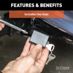 CURT hitch lock with deadbolt design and chrome finish for 1-1/4 inch receivers