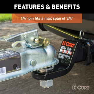 CURT coupler lock with brass finish, key-operated, fits 3/4-inch span latch-type couplers