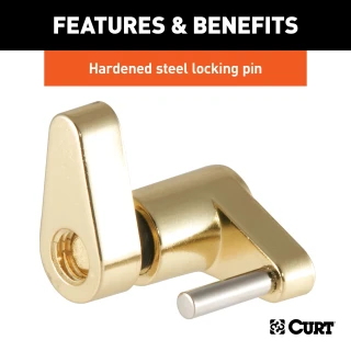 CURT coupler lock with brass finish, key-operated, fits 3/4-inch span latch-type couplers