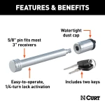 CURT barbell hitch lock with 5/8 inch pin for 2 to 3 inch hitch receivers