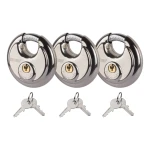 CURT 23085 3-Pack Stainless Steel Disc Locks with Brass 4-Pin Cylinder and 3/8-Inch Hardened Shackle 23085