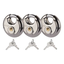CURT 23085 3-Pack Stainless Steel Disc Locks with Brass 4-Pin Cylinder and 3/8-Inch Hardened Shackle 23085