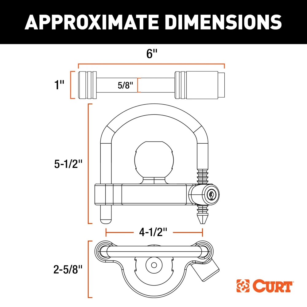 CURT hitch and coupler lock set in bright orange, showcasing universal compatibility and theft-deterrent features.