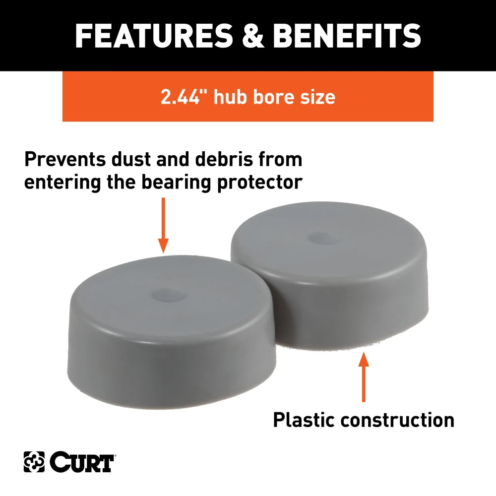 CURT bearing protectors and dust covers for trailer wheels, 2.44 inch diameter