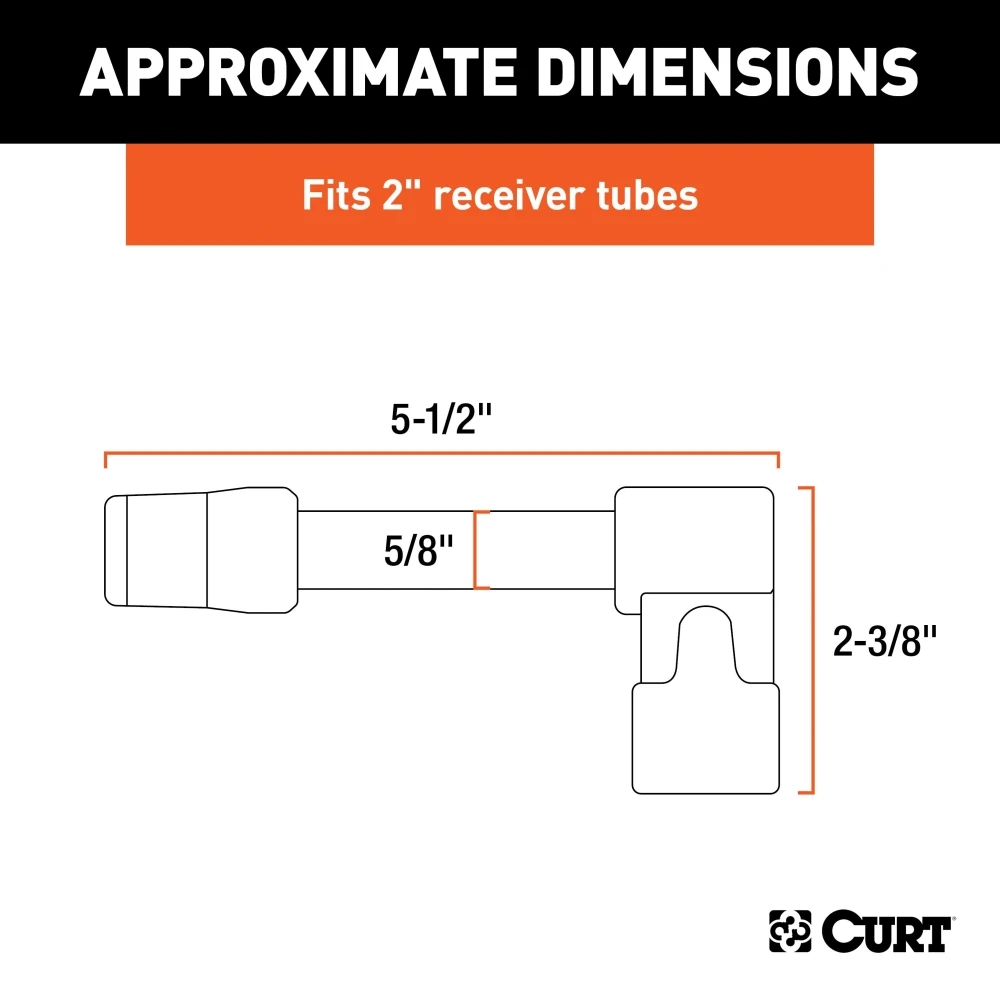 CURT hitch lock with barbell design, fits 2 inch receiver tubes, includes dust cap