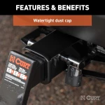 CURT hitch lock with barbell design, fits 2 inch receiver tubes, includes dust cap