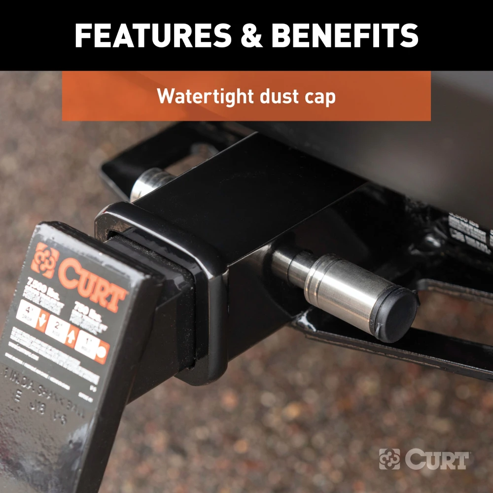 CURT barbell hitch lock with key and barbell design for secure trailer attachment