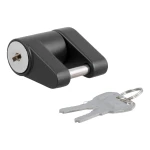 CURT coupler lock featuring a black finish and keyed latch mechanism for secure trailer attachment