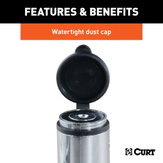 CURT coupler lock with chrome finish and barbell design, fits 3-3/8 inch span latch-type couplers.