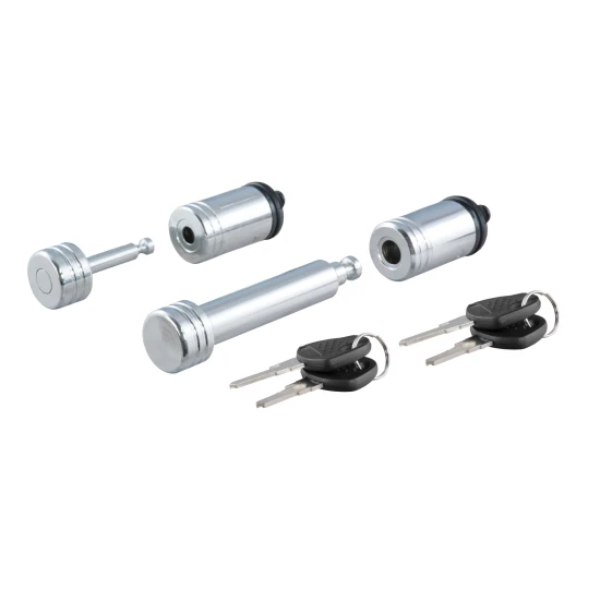 CURT hitch lock and coupler lock with chrome finish for secure towing
