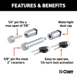 CURT hitch lock and coupler lock with chrome finish for secure towing