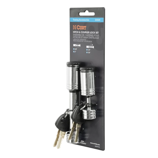 CURT hitch lock and coupler lock with chrome finish for secure towing