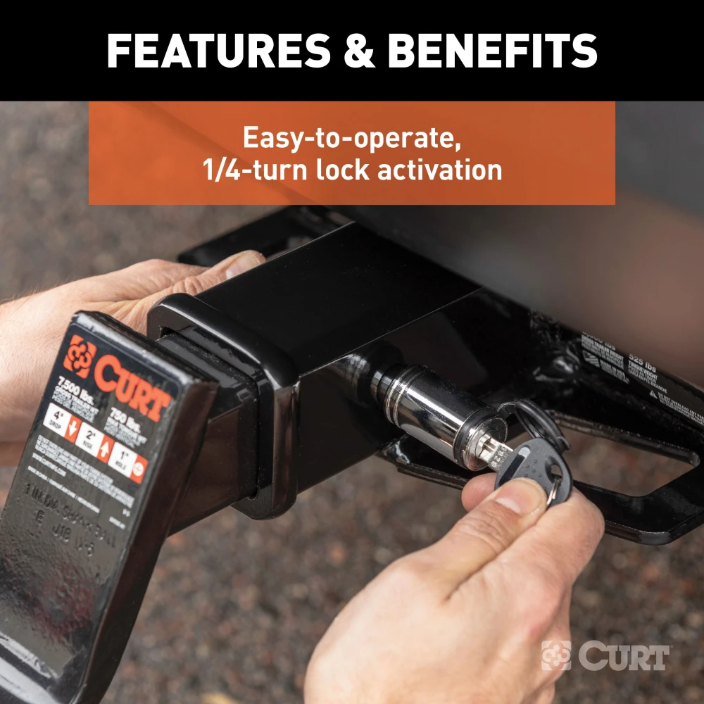 CURT hitch lock and coupler lock set in chrome, preventing trailer theft