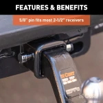 CURT hitch lock with a chrome finish and barbell design, secured with a key