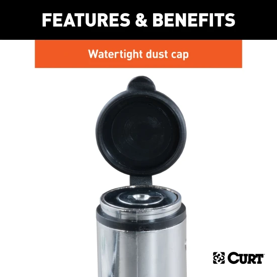 CURT hitch lock with a chrome finish and barbell design, secured with a key