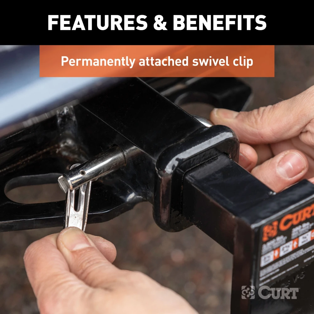 CURT 1/2 inch stainless steel hitch pin with swivel retainer for secure trailer towing