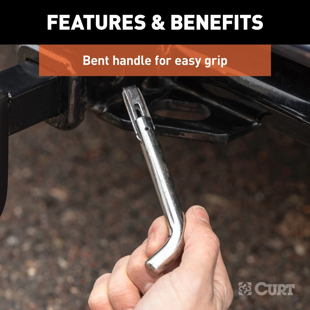 CURT 1/2 inch stainless steel hitch pin with swivel retainer for secure trailer towing