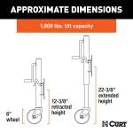 CURT marine trailer jack with zinc finish and a side-wind handle, featuring a 6-inch wheel and 1,000 lbs capacity.