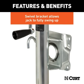 CURT marine trailer jack with zinc finish and a side-wind handle, featuring a 6-inch wheel and 1,000 lbs capacity.