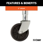 CURT marine trailer jack with zinc finish and a side-wind handle, featuring a 6-inch wheel and 1,000 lbs capacity.