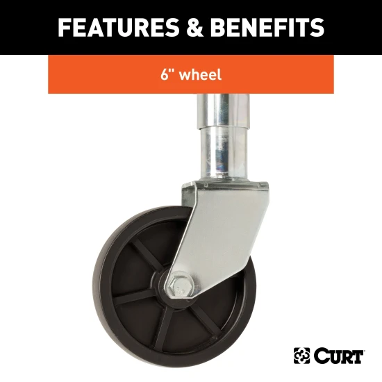 CURT marine trailer jack with zinc finish and a side-wind handle, featuring a 6-inch wheel and 1,000 lbs capacity.