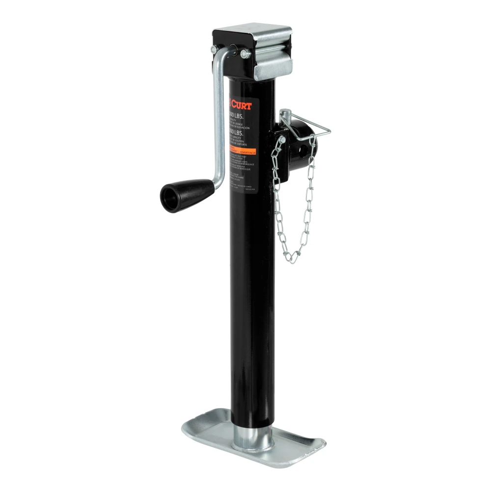 CURT pipe mount swivel jack with 5,000 lbs support and 15 inch lift capacity