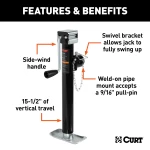CURT pipe mount swivel jack with 5,000 lbs support and 15 inch lift capacity