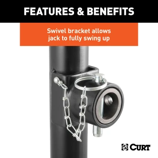 CURT pipe mount swivel jack with 5,000 lbs support and 15 inch lift capacity