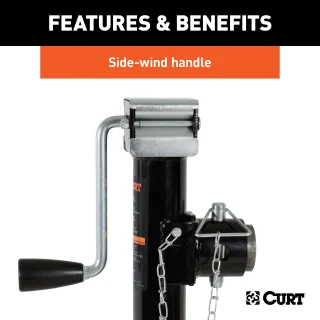 CURT pipe mount swivel jack with 5,000 lbs support and 15 inch lift capacity