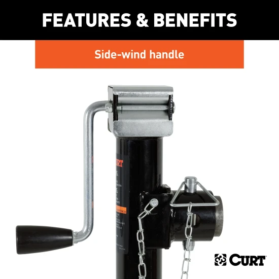 CURT pipe mount swivel jack with 5,000 lbs support and 15 inch lift capacity
