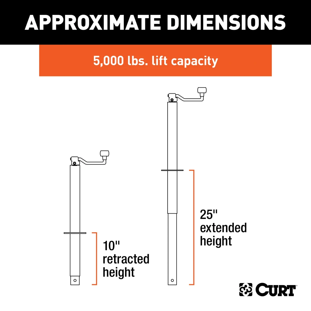 CURT A-frame trailer jack with top-wind handle, 5000 lbs capacity, black finish