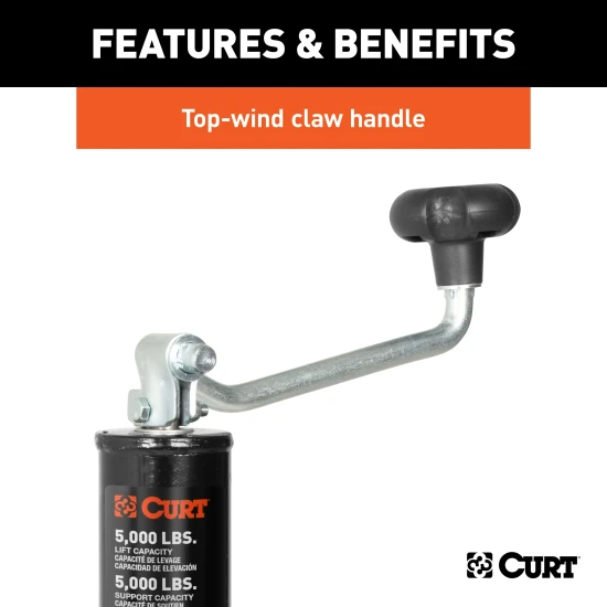 CURT A-frame trailer jack with top-wind handle, 5000 lbs capacity, black finish