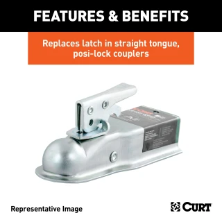 CURT Posi-Lock trailer coupler latch with adjustable design and durable zinc finish for secure towing