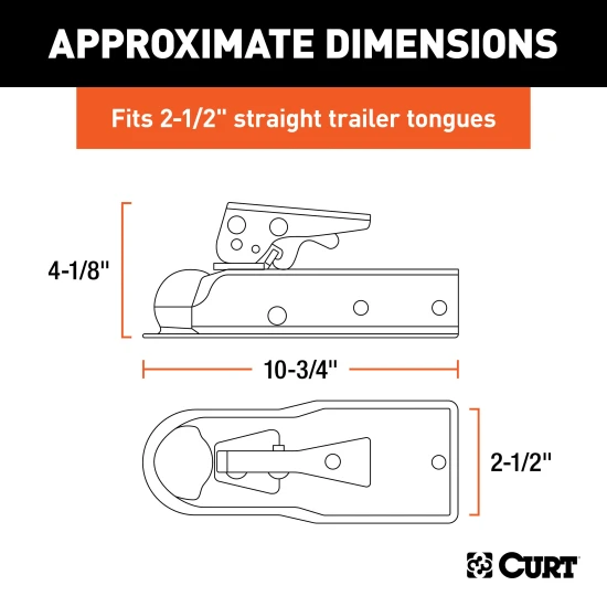 CURT straight-tongue coupler with Posi-Lock latch, 2" ball fit, 3,500 lbs capacity, zinc finish