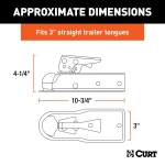 CURT straight-tongue coupler with Posi-Lock latch, zinc finish, 3-inch channel, and 2-inch trailer ball fitting