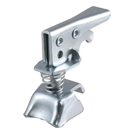 CURT Posi-Lock latch for secure towing with 2 inch trailer balls and adjustable design for varying channel widths.