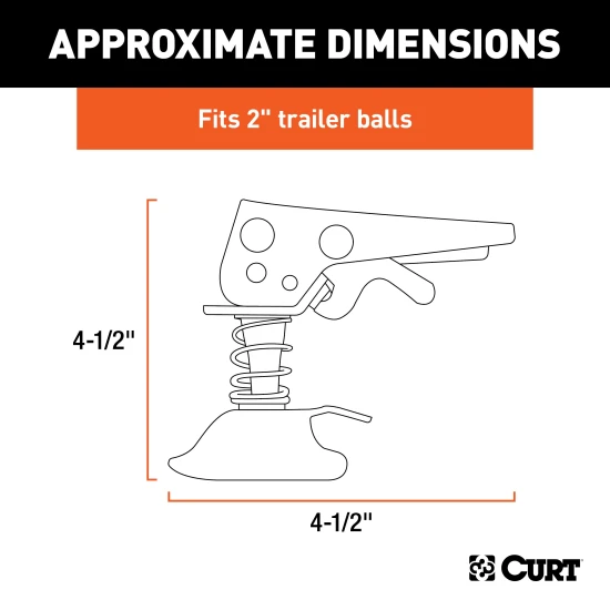 CURT Posi-Lock latch for secure towing with 2 inch trailer balls and adjustable design for varying channel widths.