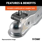 CURT Posi-Lock latch for secure towing with 2 inch trailer balls and adjustable design for varying channel widths.