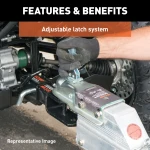 CURT Posi-Lock latch for secure towing with 2 inch trailer balls and adjustable design for varying channel widths.